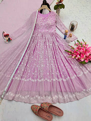 Designer Embroidery Work Light Pink Color Anarkali Suit