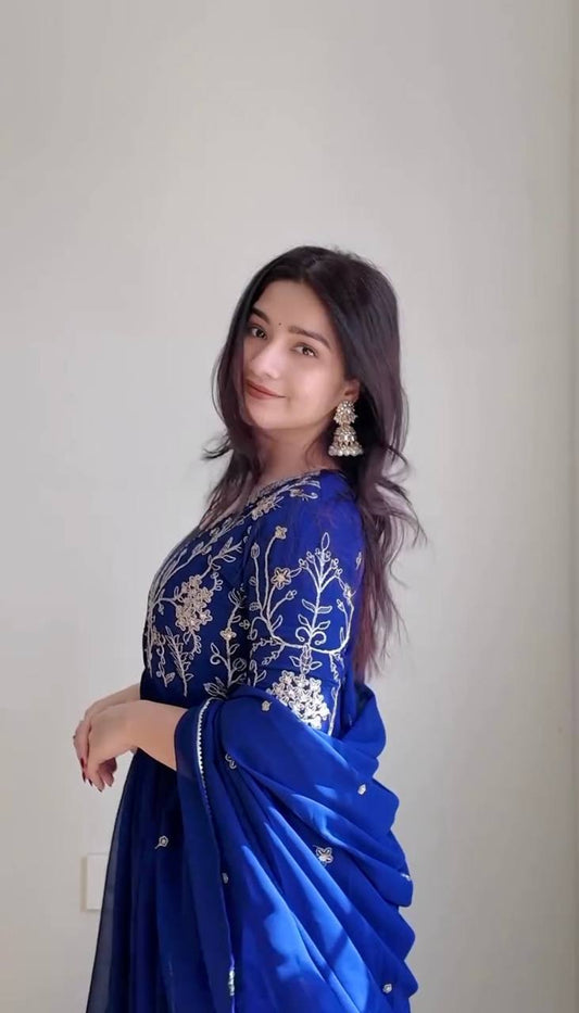 Elegant Georgette Blue Color Gown with Dupatta