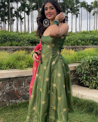 Awesome Embroidery Sequins Work Green Color Salwar Suit