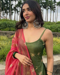 Awesome Embroidery Sequins Work Green Color Salwar Suit