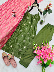 Awesome Embroidery Sequins Work Green Color Salwar Suit
