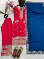 Presenting Embroidery Sequence Work Red Color Salwar Suit