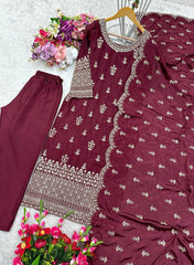 Designer Sequence Work Maroon Color Top With Dupatta Set