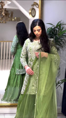 Outstanding Sequence Work Green Color Sharara Suit