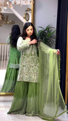 Outstanding Sequence Work Green Color Sharara Suit