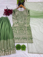 Outstanding Sequence Work Green Color Sharara Suit