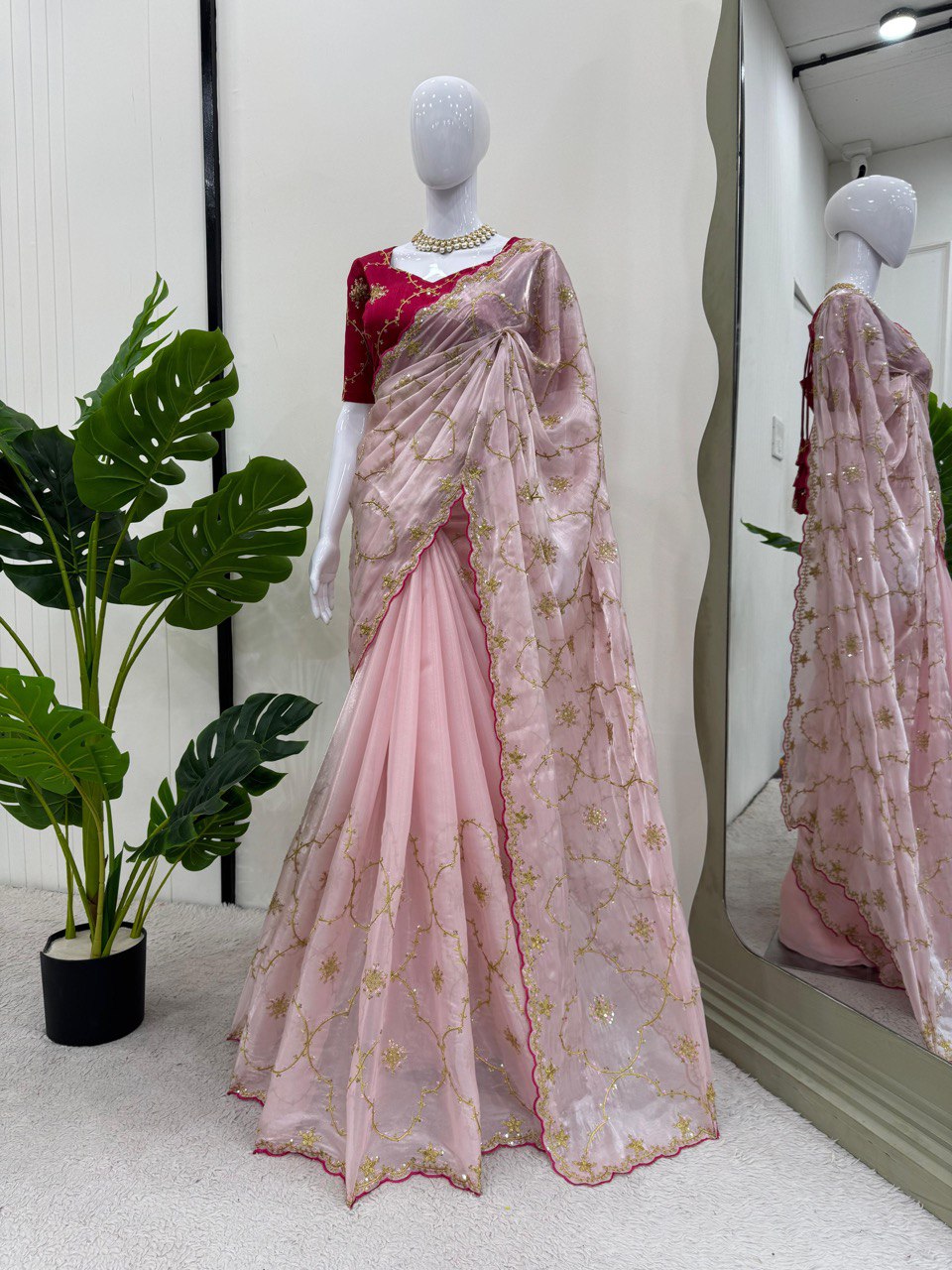 Fantastic Thread With Sequence Work Pink Color Designer Saree