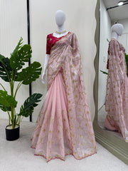 Fantastic Thread With Sequence Work Pink Color Designer Saree