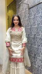 Admiring Coding Dori Work White Color Sharara Suit