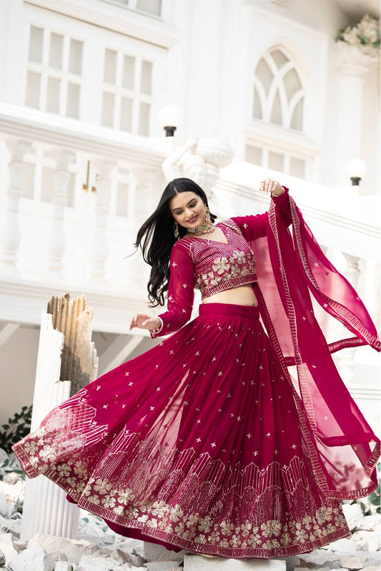 Function Wear Sequence Work Pink Color Georgette Lehenga Choli