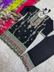 Occasion Wear Embroidery Sequence Work Black Color Sharara Suit