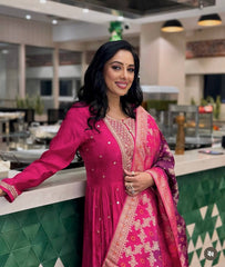 Designer Sequence Work Pink Color Gown With Dupatta