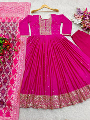 Designer Sequence Work Pink Color Gown With Dupatta