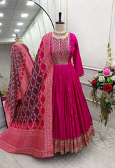 Designer Sequence Work Pink Color Gown With Dupatta