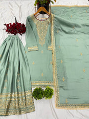 Stylish Sequence Work Teal Green Color Sharara Suit