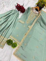 Stylish Sequence Work Teal Green Color Sharara Suit