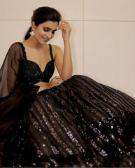 Party Wear Sequins Work Black Color Lehenga Choli