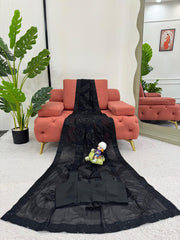 Wedding & Party Wear Georgette Black Color Saree