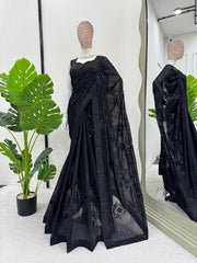 Wedding & Party Wear Georgette Black Color Saree