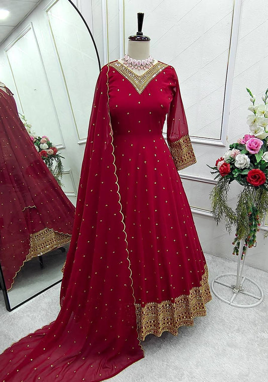 Stunning Red Color Sequence Work Gown