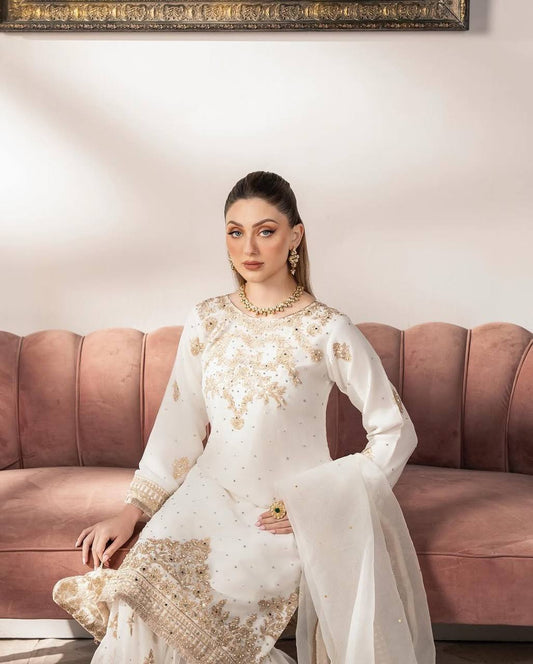 Gorgeous Georgette White Color Sharara Suit