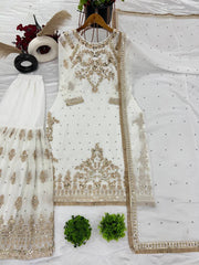 Gorgeous Georgette White Color Sharara Suit
