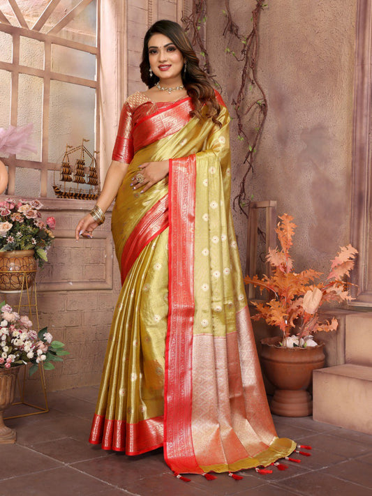 Preferable Tissue Silk Mustard Color Saree