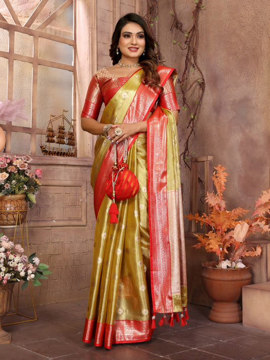 Preferable Tissue Silk Mustard Color Saree