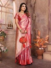 Preferable Tissue Silk Light Pink Color Saree
