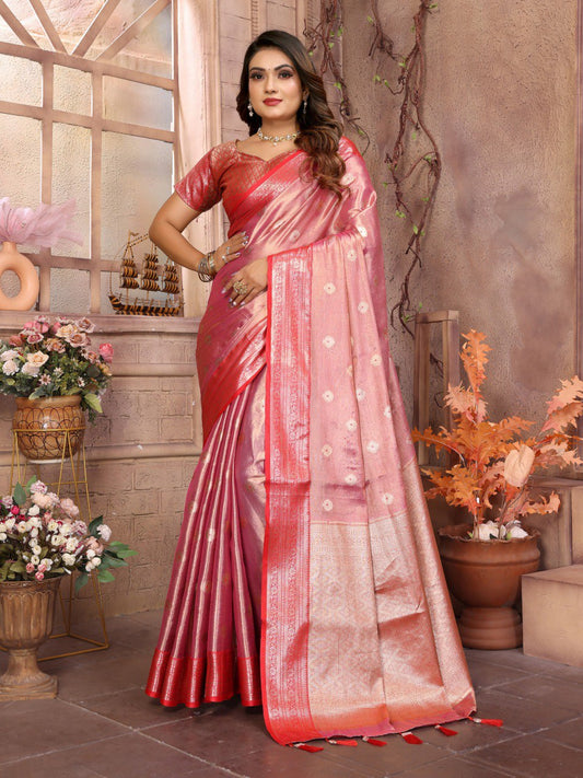 Preferable Tissue Silk Light Pink Color Saree