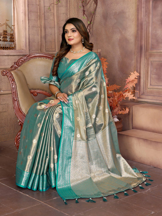Preferable Tissue Silk Blue Color Saree