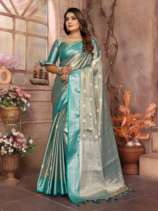 Preferable Tissue Silk Blue Color Saree