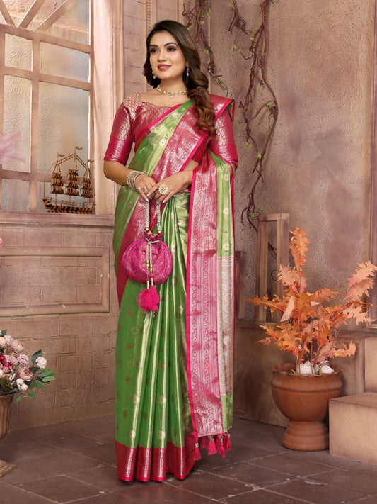 Preferable Tissue Silk Green Color Saree
