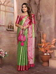 Preferable Tissue Silk Green Color Saree