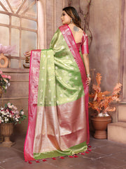 Preferable Tissue Silk Green Color Saree