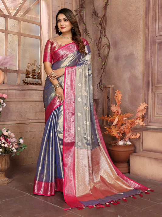 Preferable Tissue Silk Purple Color Saree