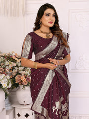 Designer Kochi Silk Wine Color Saree