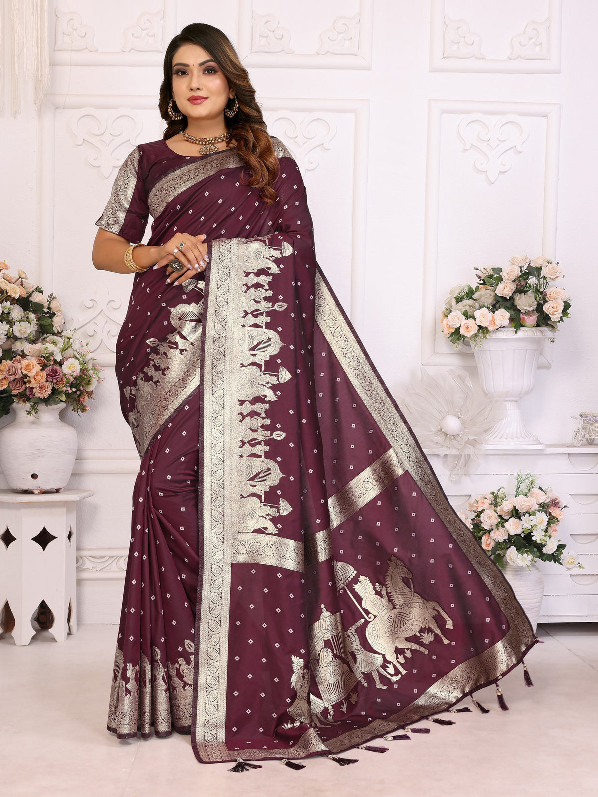 Designer Kochi Silk Wine Color Saree