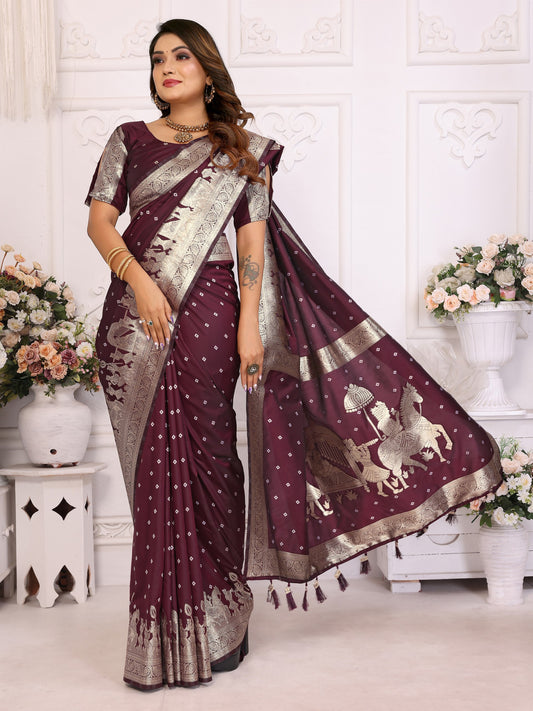 Designer Kochi Silk Wine Color Saree