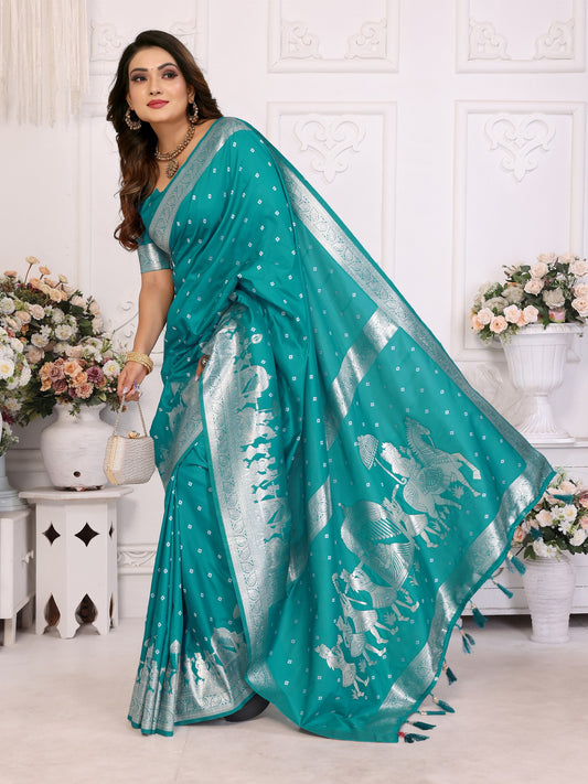 Designer Kochi Silk Teal Green Color Saree