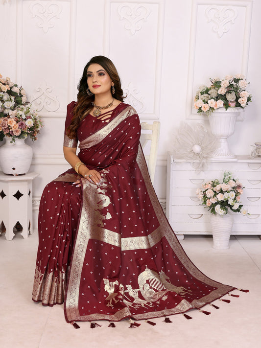 Designer Kochi Silk Maroon Color Saree