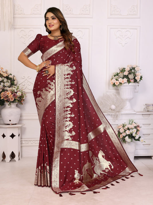 Designer Kochi Silk Maroon Color Saree