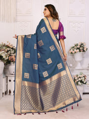 Attractive Soft Silk Navy Blue Color Saree