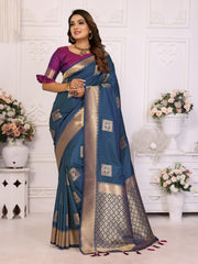 Attractive Soft Silk Navy Blue Color Saree