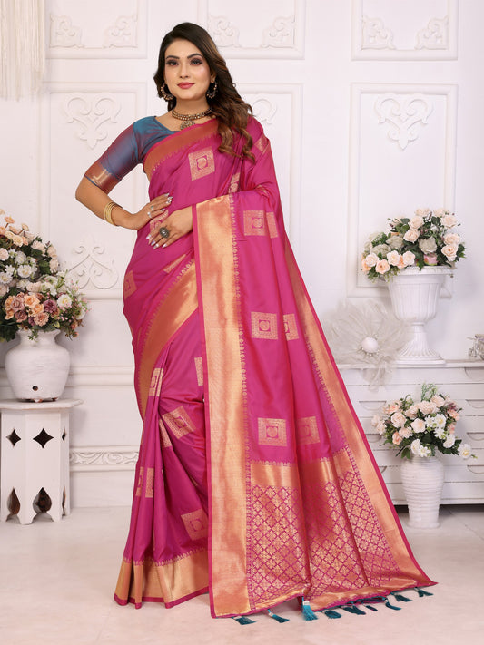 Attractive Soft Silk Pink Color Saree