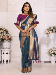 Attractive Soft Silk Navy Blue Color Saree