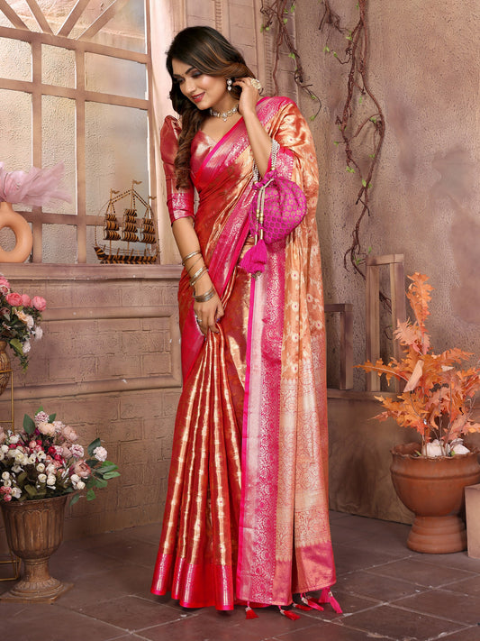 Preferable Tissue Silk Orange Color Saree