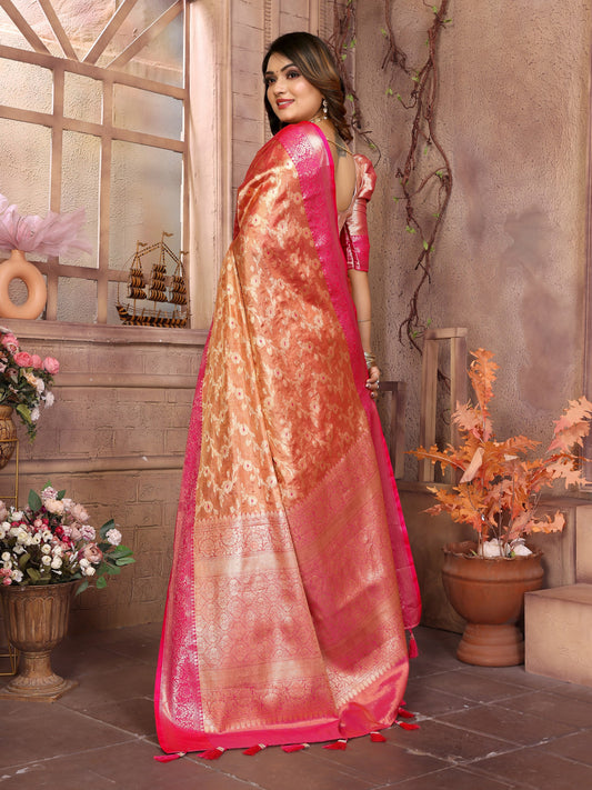 Preferable Tissue Silk Orange Color Saree