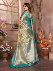 Preferable Tissue Silk Teal Blue Color Saree