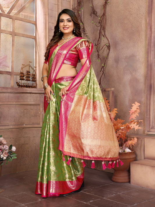 Preferable Tissue Silk Perrot Color Saree
